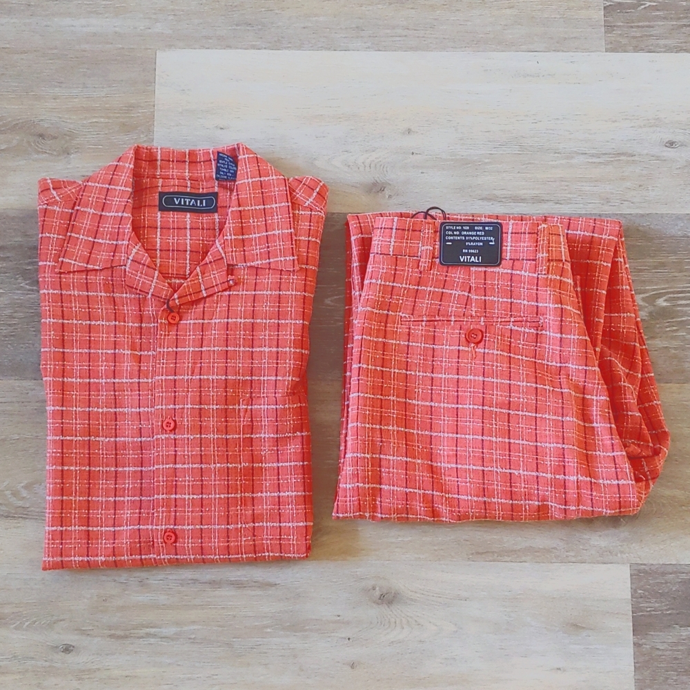 NWT Vitali Men's 2-Piece Button Down Shirt & Pants Set Orange Size M/32